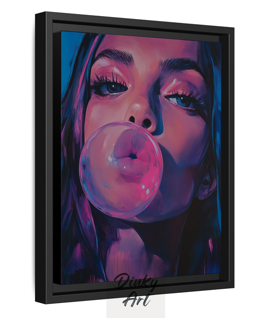 ภาพวาดป๊อปอาร์ต Portrait Woman Pink & Blue II สีน้ำมันบนผ้าใบ