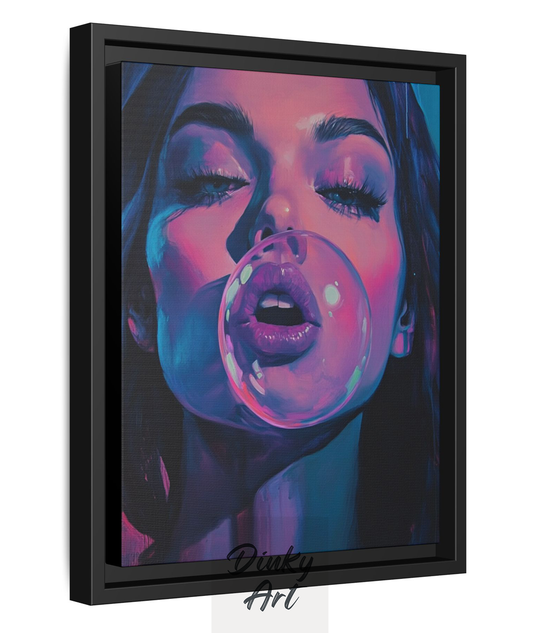 ภาพวาดป๊อปอาร์ต Portrait Woman Pink & Blue สีน้ำมันบนผ้าใบ