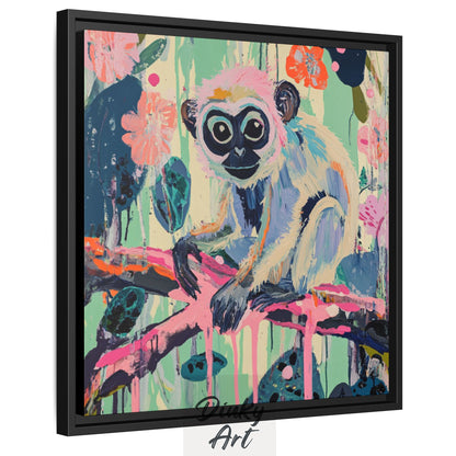 Shop “Playful Monkey in Paradise” – colorful tropical wall art by Dinky Art. Available as print or hand-painted oil on canvas, rolled or stretched, in various sizes.