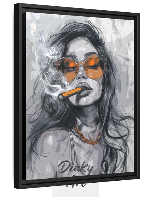 Shop “Femme Rebel” – bold modern pop art of a woman with orange sunglasses and attitude. Available as print or hand-painted oil on canvas at Dinky Art.