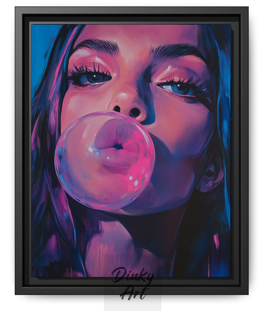 ภาพวาดป๊อปอาร์ต Portrait Woman Pink & Blue II สีน้ำมันบนผ้าใบ