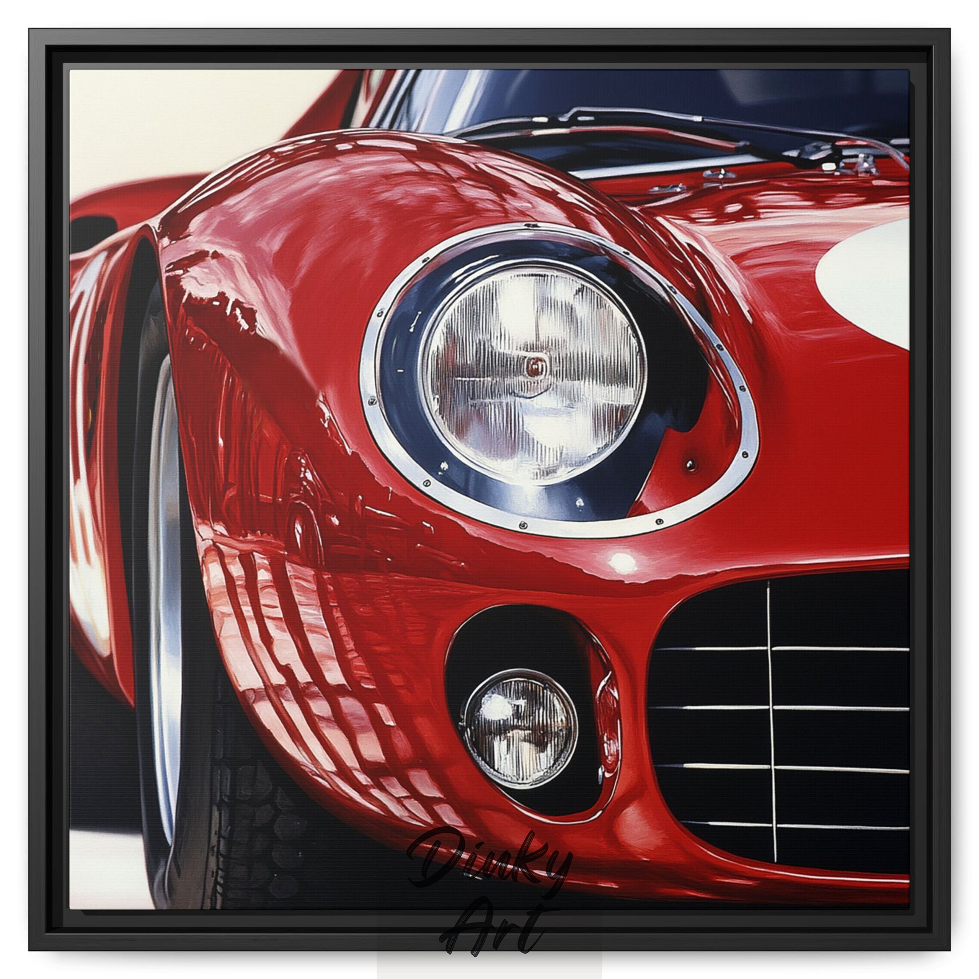 Shop “Red Velocity” – a dynamic red sports car artwork full of shine and motion. Available as hand-painted oil on canvas or fine art print at Dinky Art.