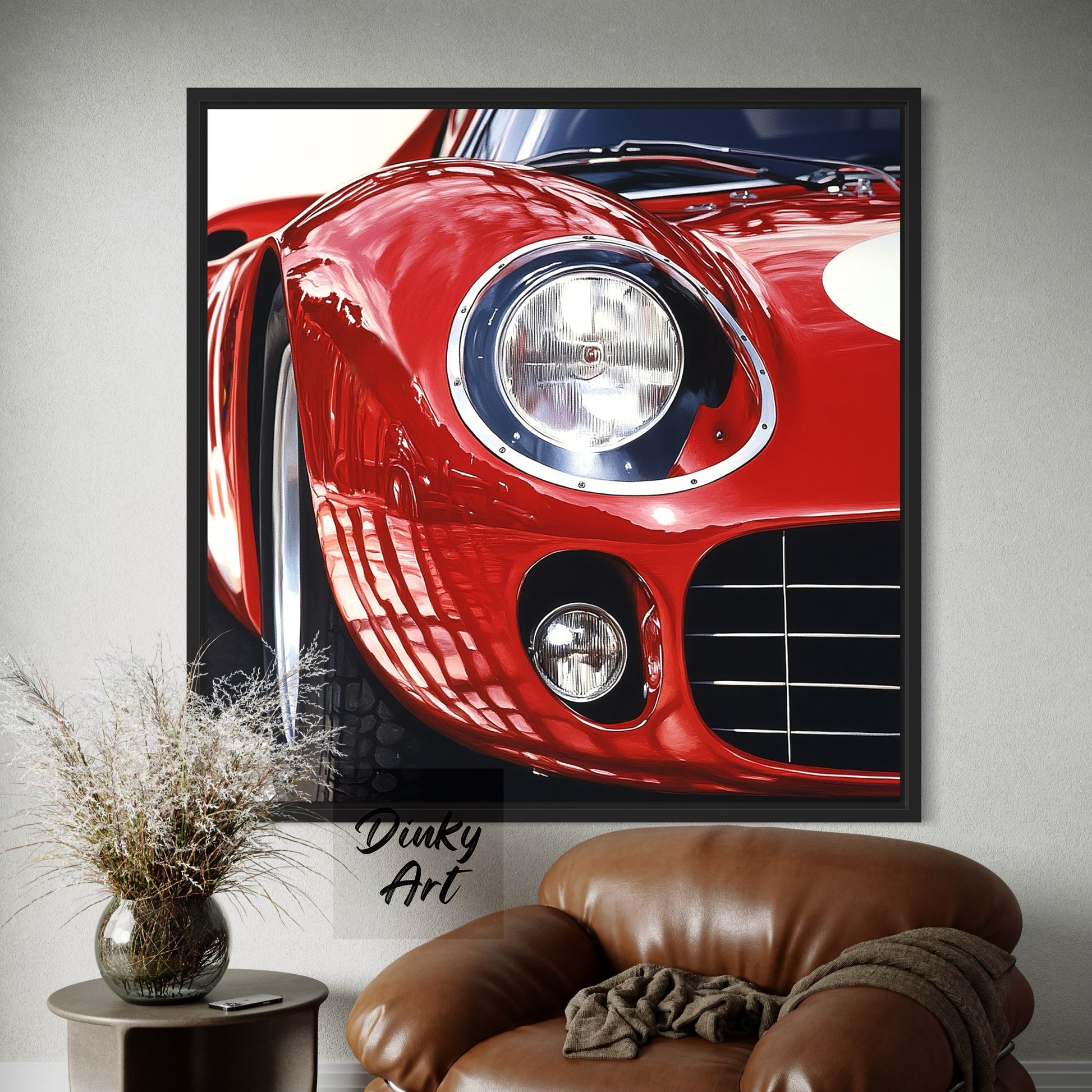Shop “Red Velocity” – a dynamic red sports car artwork full of shine and motion. Available as hand-painted oil on canvas or fine art print at Dinky Art.