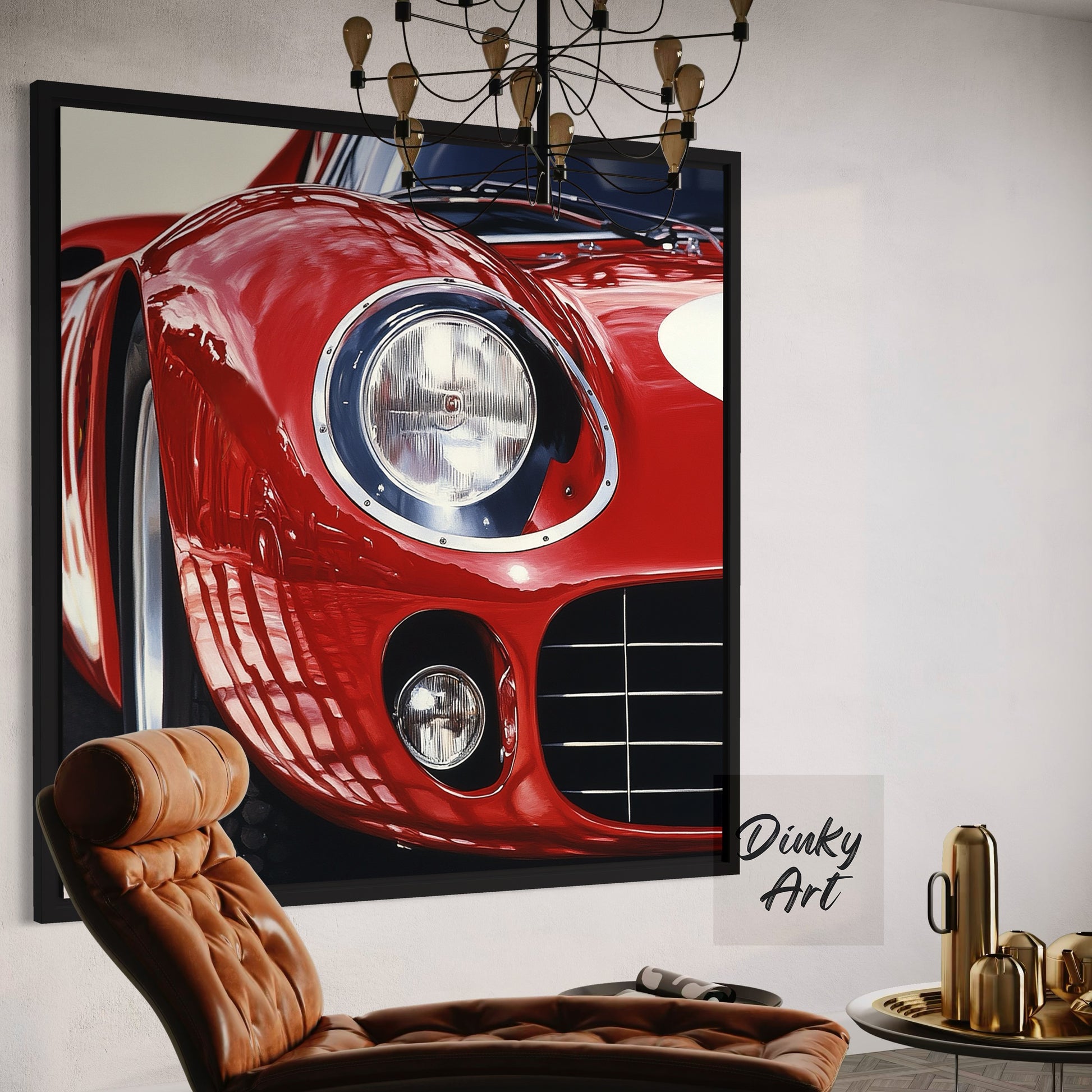 Shop “Red Velocity” – a dynamic red sports car artwork full of shine and motion. Available as hand-painted oil on canvas or fine art print at Dinky Art.