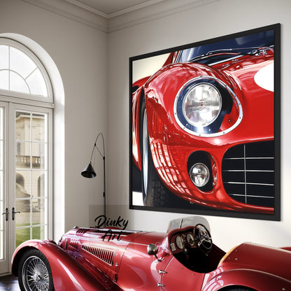 Shop “Red Velocity” – a dynamic red sports car artwork full of shine and motion. Available as hand-painted oil on canvas or fine art print at Dinky Art.