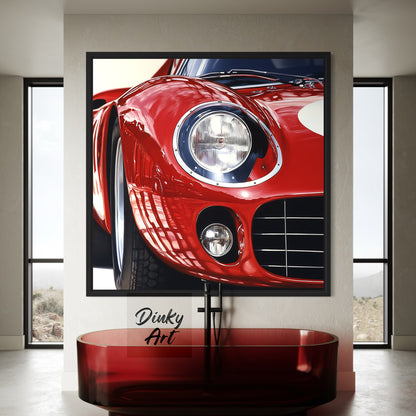 Shop “Red Velocity” – a dynamic red sports car artwork full of shine and motion. Available as hand-painted oil on canvas or fine art print at Dinky Art.