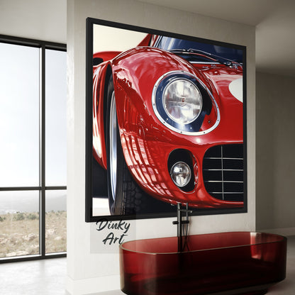 Shop “Red Velocity” – a dynamic red sports car artwork full of shine and motion. Available as hand-painted oil on canvas or fine art print at Dinky Art.