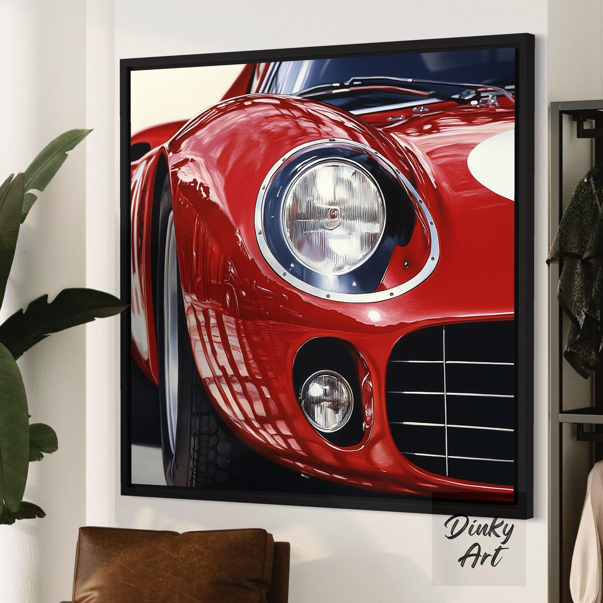 Shop “Red Velocity” – a dynamic red sports car artwork full of shine and motion. Available as hand-painted oil on canvas or fine art print at Dinky Art.
