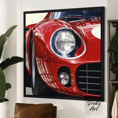 Shop “Red Velocity” – a dynamic red sports car artwork full of shine and motion. Available as hand-painted oil on canvas or fine art print at Dinky Art.