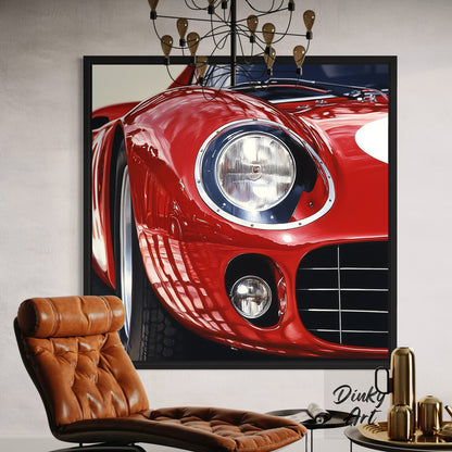 Shop “Red Velocity” – a dynamic red sports car artwork full of shine and motion. Available as hand-painted oil on canvas or fine art print at Dinky Art.