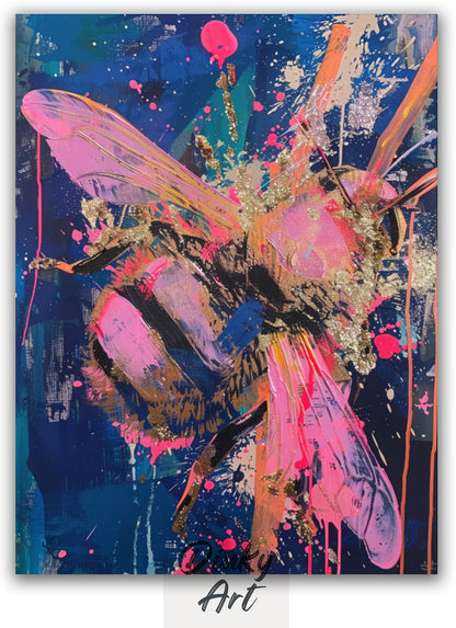 Abstract Neon Bee Pop Art | Hand-Painted Oil on Canvas & Prints
