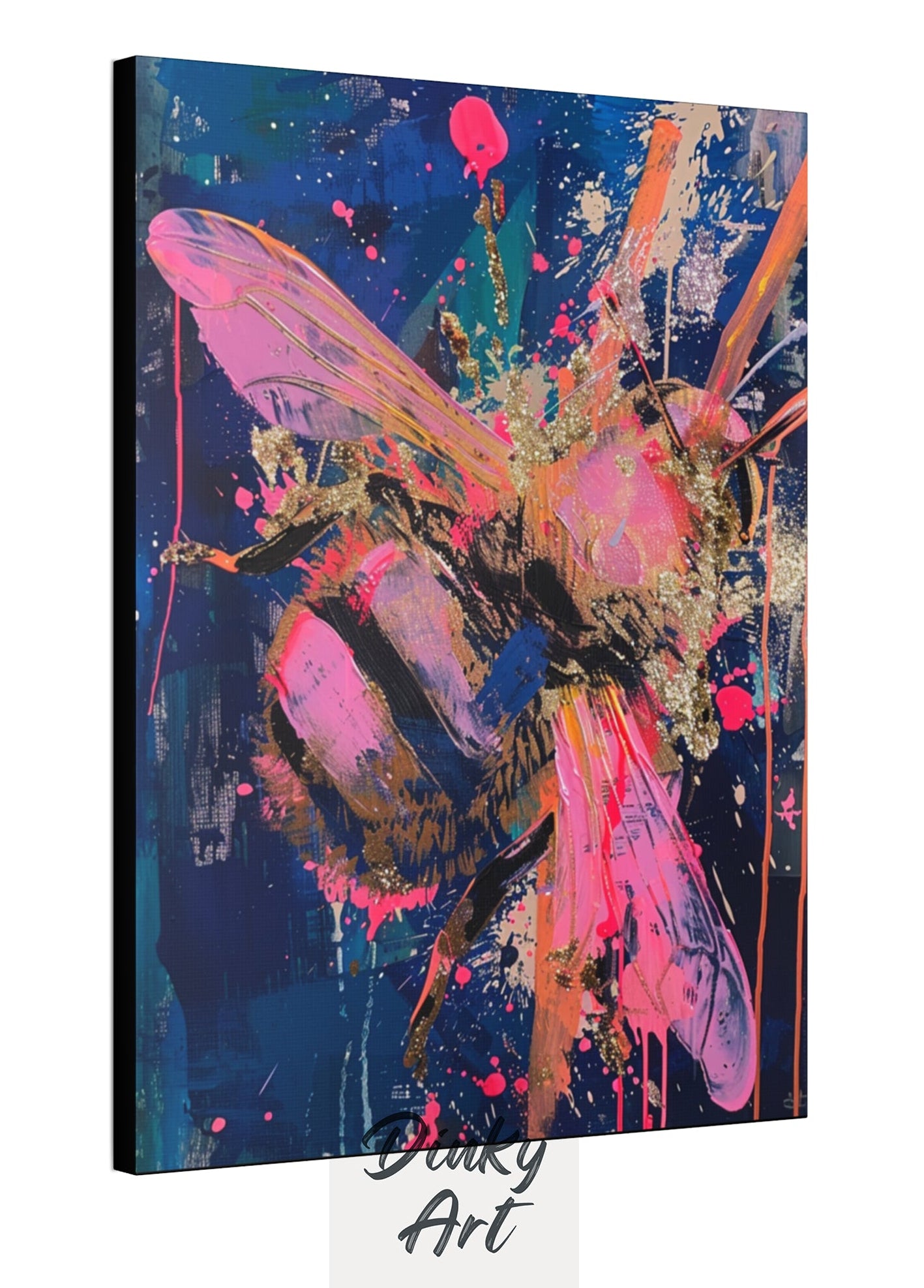 Abstract Neon Bee Pop Art | Hand-Painted Oil on Canvas & Prints