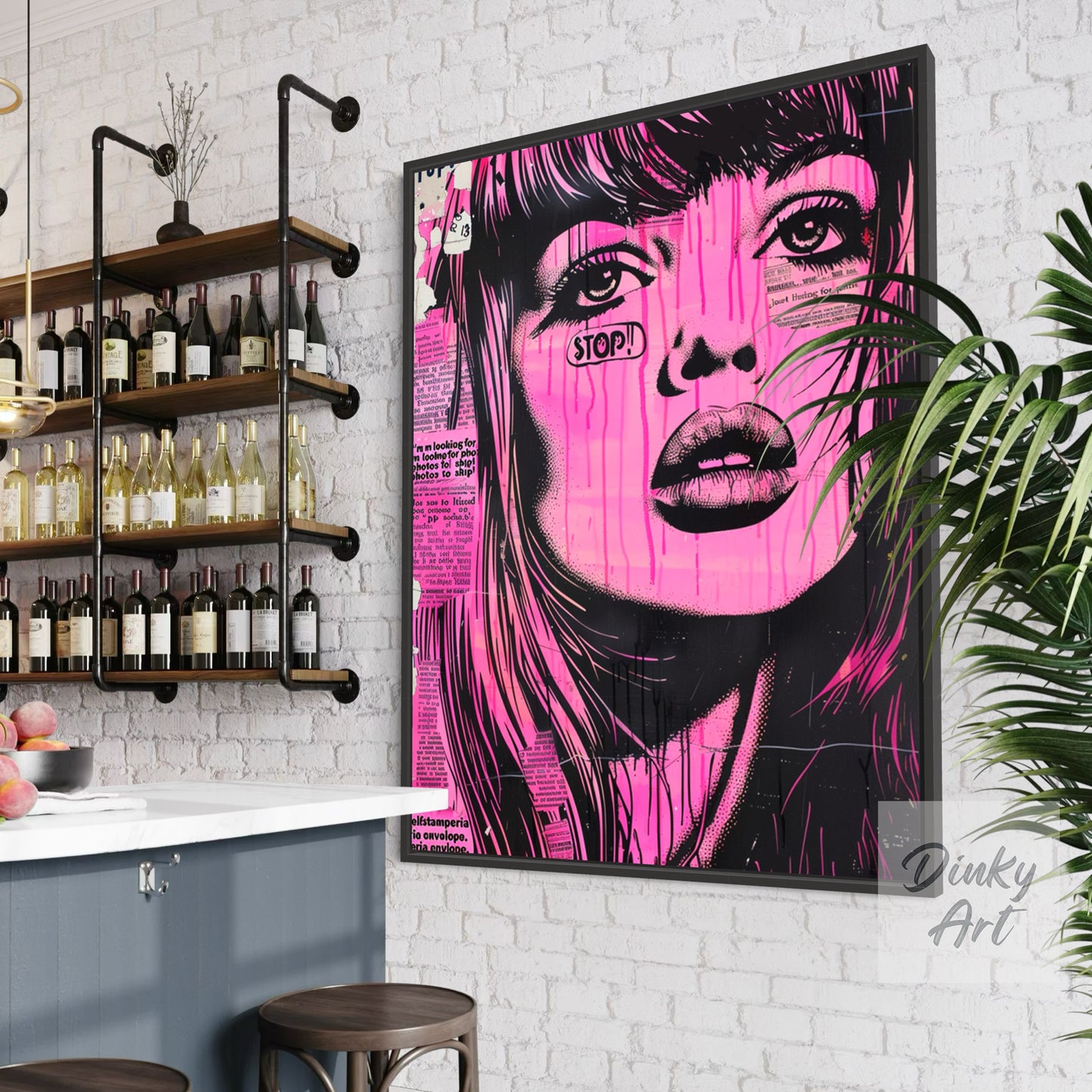 Hand-Painted The World is Pink Pop Art Vintage Painting - Print Available