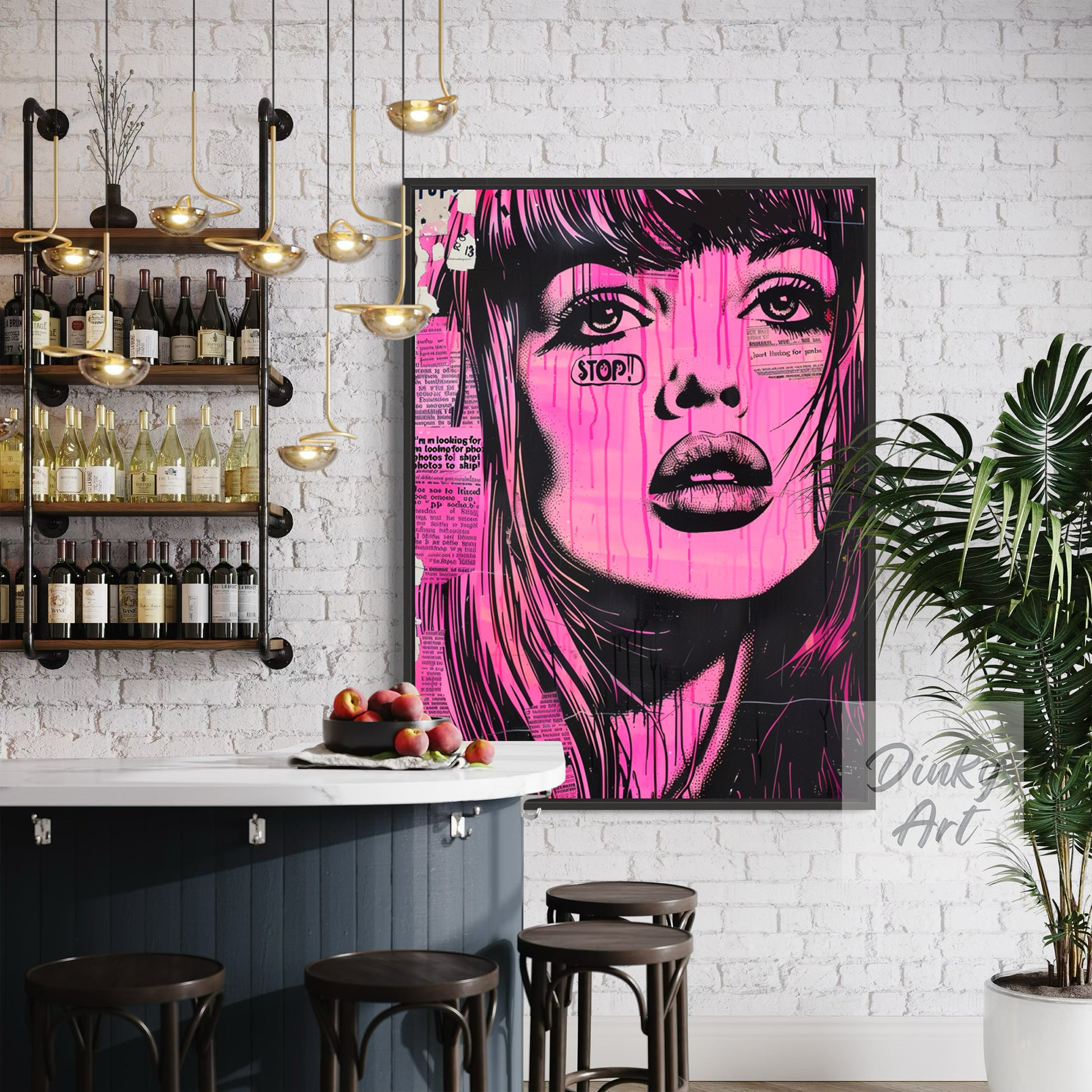 Hand-Painted The World is Pink Pop Art Vintage Painting - Print Available