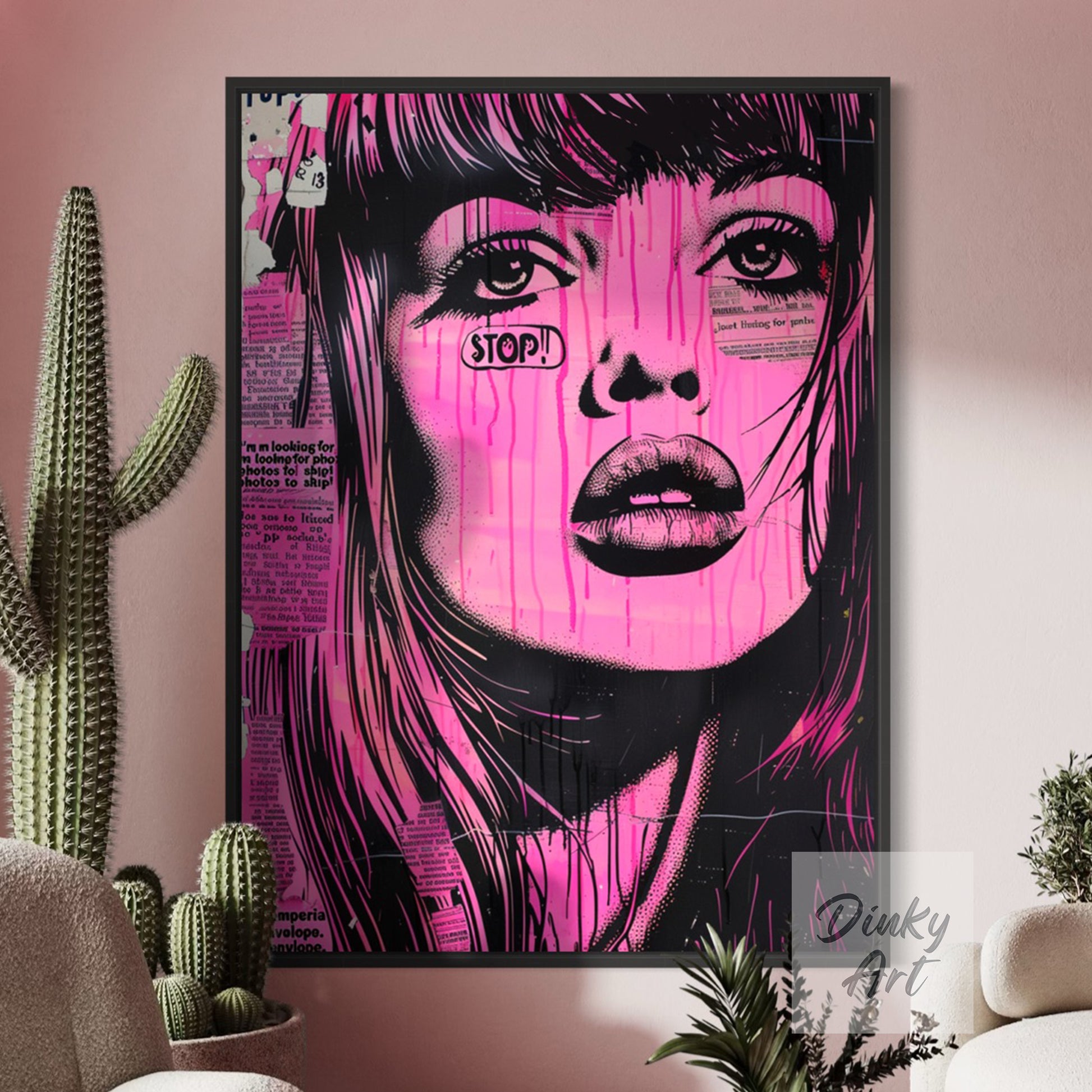 Hand-Painted The World is Pink Pop Art Vintage Painting - Print Available