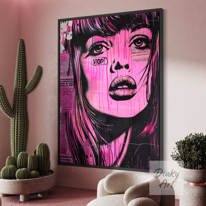 Hand-Painted The World is Pink Pop Art Vintage Painting - Print Available