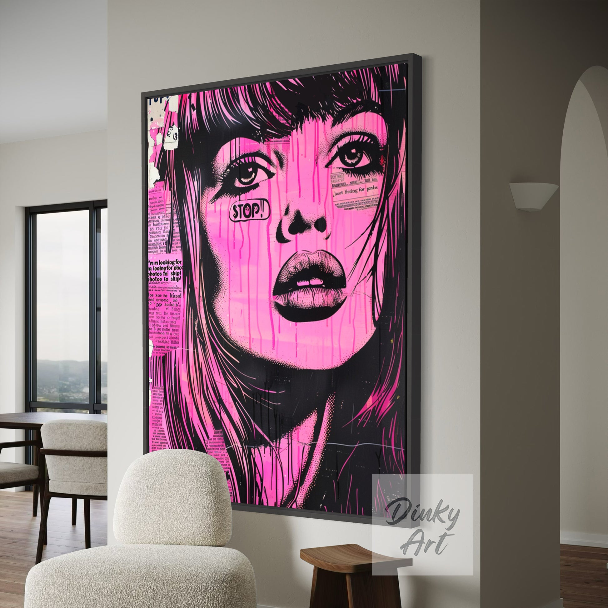 Hand-Painted The World is Pink Pop Art Vintage Painting - Print Available