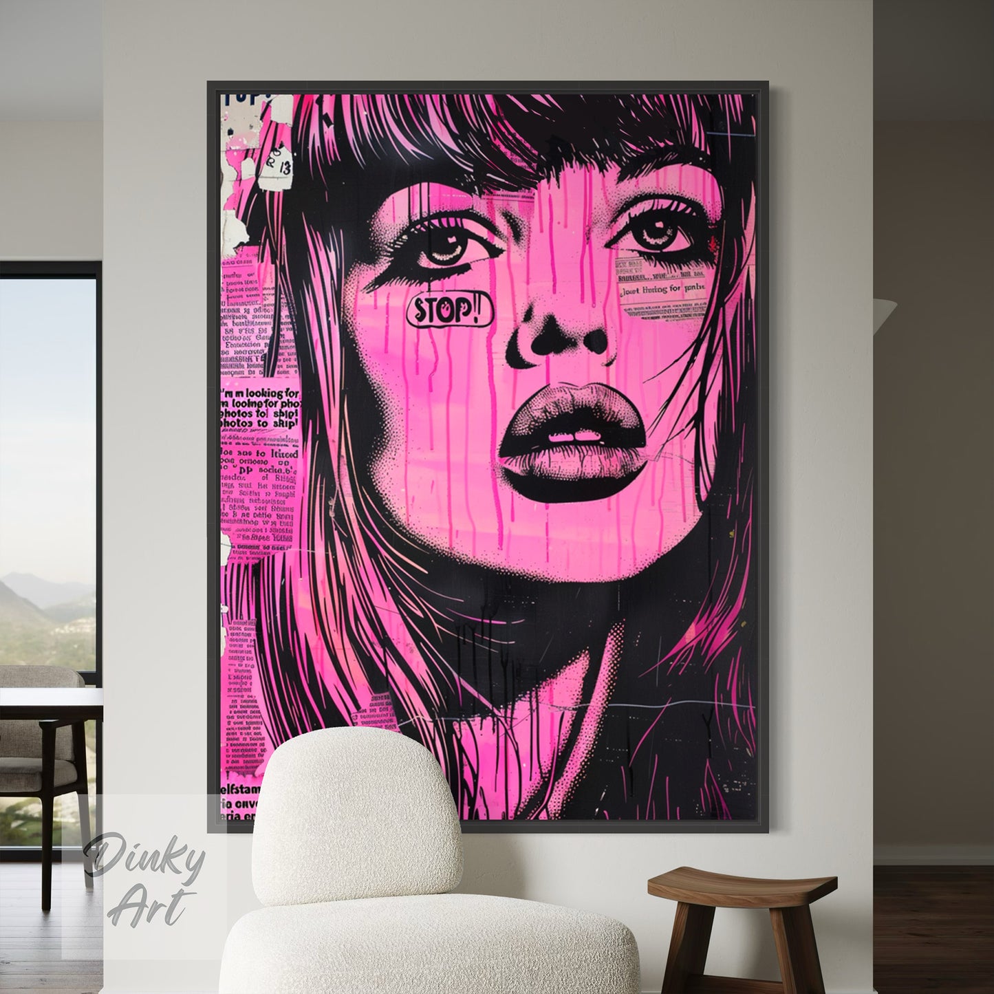 Hand-Painted The World is Pink Pop Art Vintage Painting - Print Available