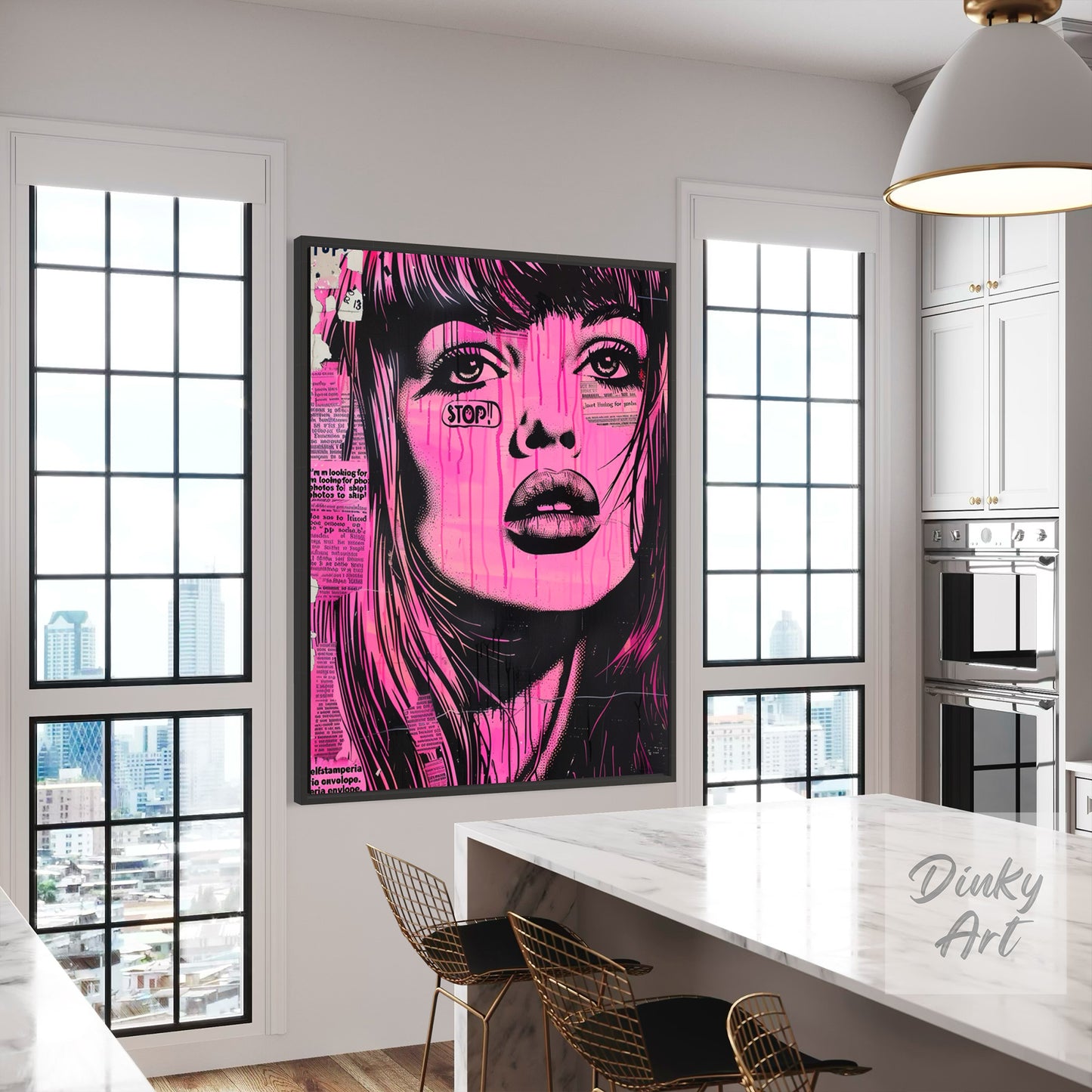 Hand-Painted The World is Pink Pop Art Vintage Painting - Print Available