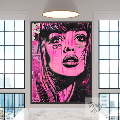 Hand-Painted The World is Pink Pop Art Vintage Painting - Print Available