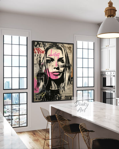 Hand-Painted Magazine Girl Pop Art Vintage Painting - Print Available