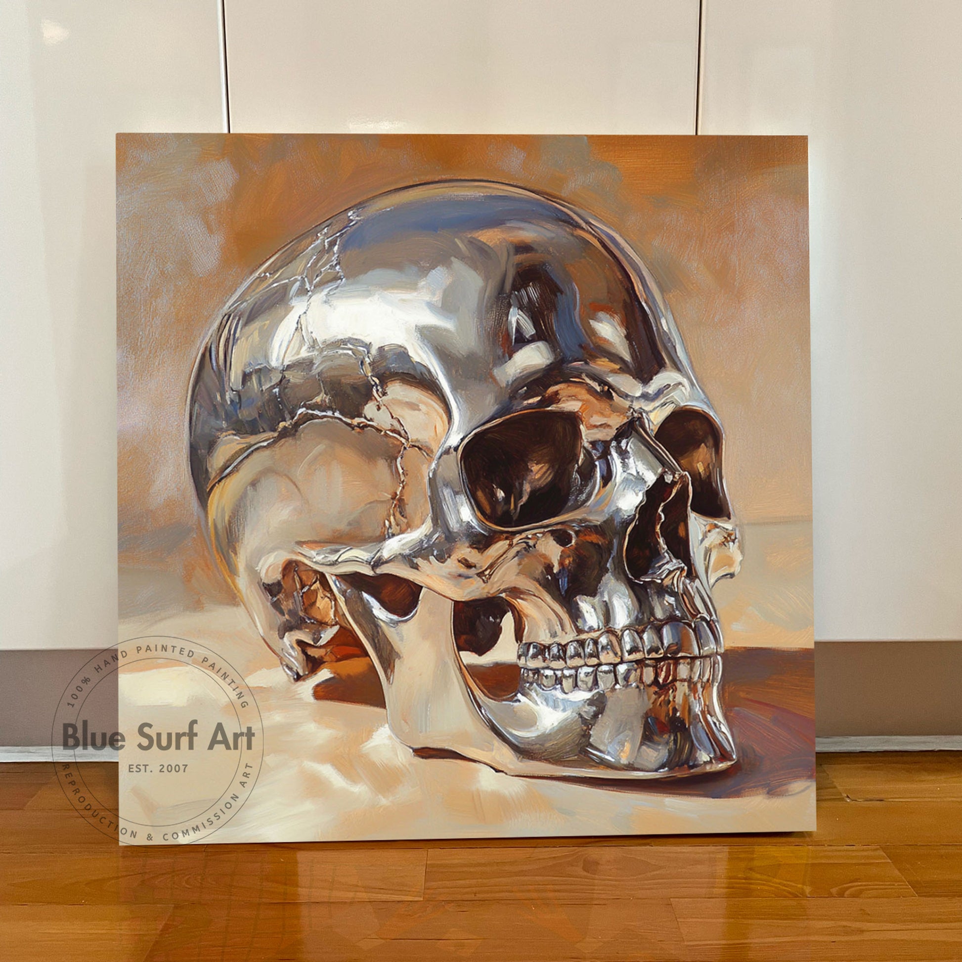 Hand-Painted Skull Oil on Canvas - Original Reproduction masterpiece