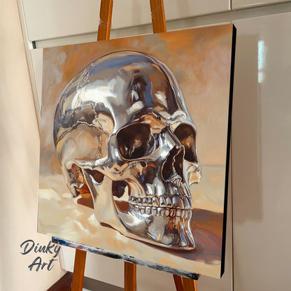 Hand-Painted Skull Oil on Canvas - Original Reproduction masterpiece