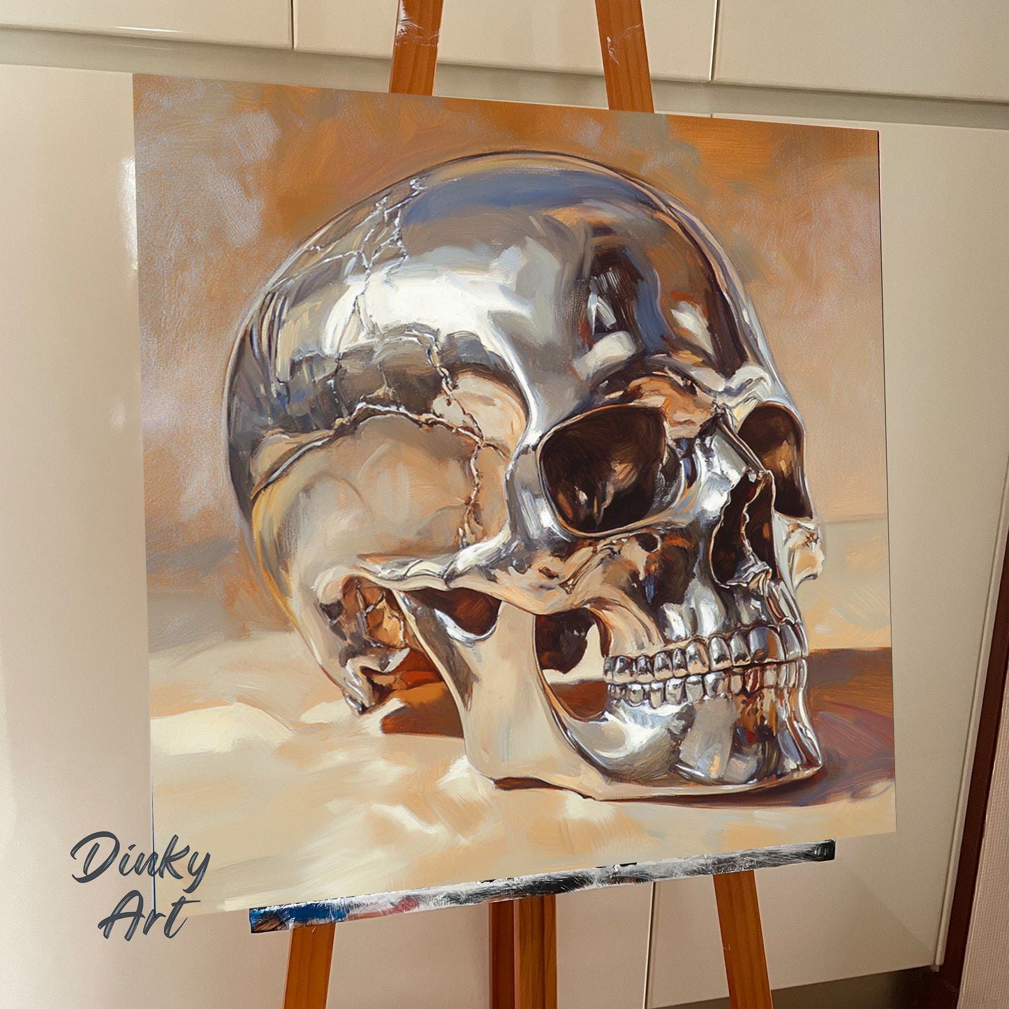 Hand-Painted Skull Oil on Canvas - Original Reproduction masterpiece
