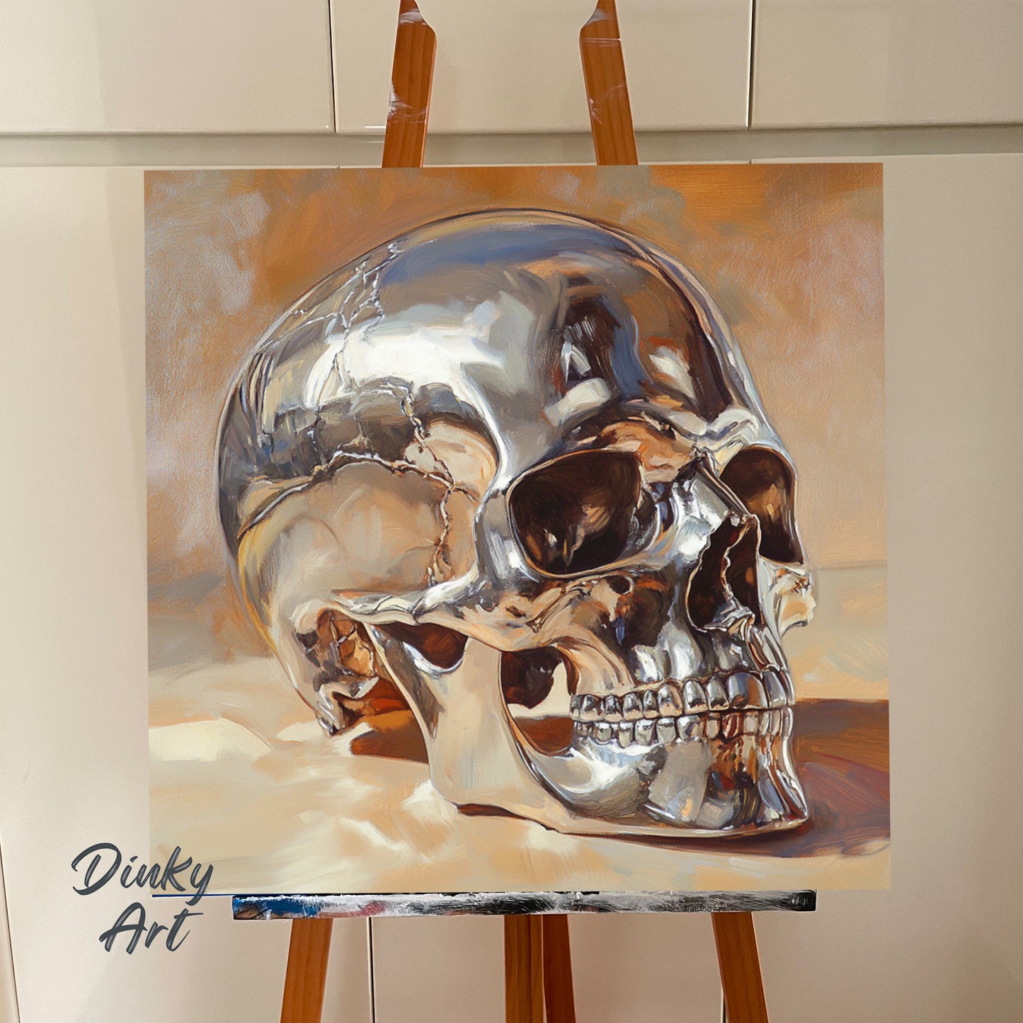 Hand-Painted Skull Oil on Canvas - Original Reproduction masterpiece