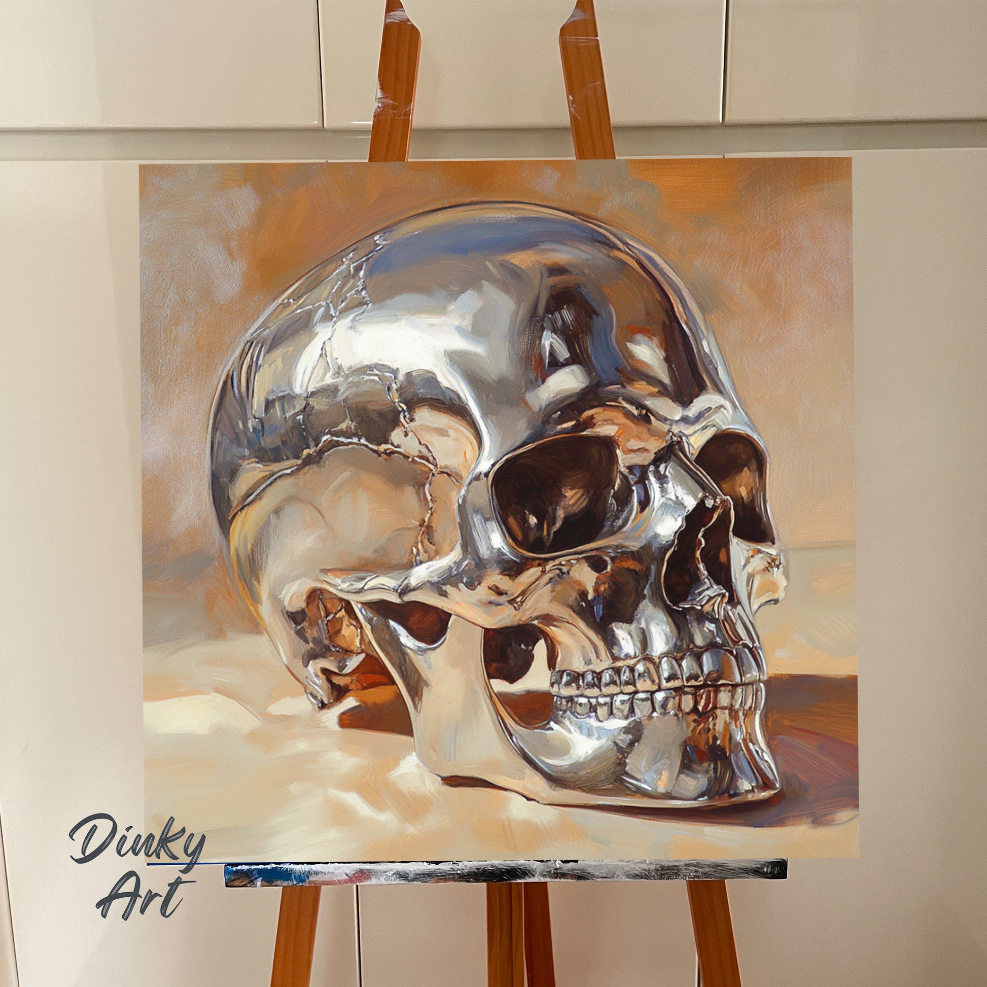 Hand-Painted Skull Oil on Canvas - Original Reproduction masterpiece